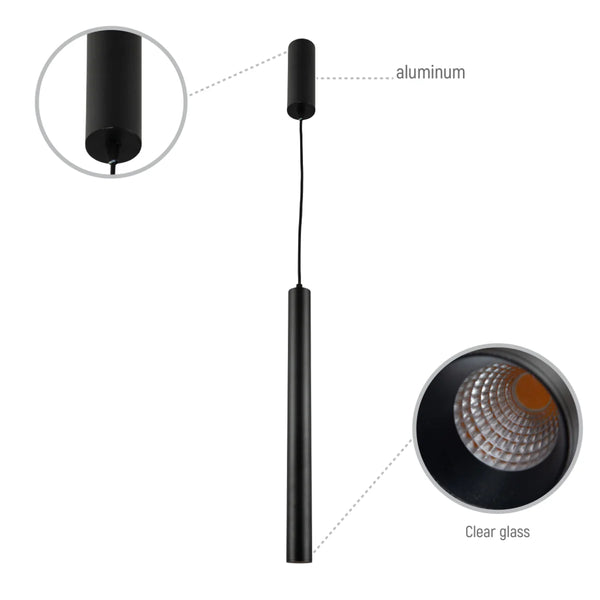 Integrated LED Modern Cylinder Pendant Ceiling Light Suspended Downlight Black