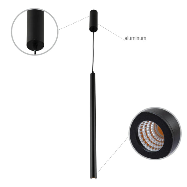 Integrated LED Modern Cylinder Pendant Ceiling Light Suspended Downlight Black