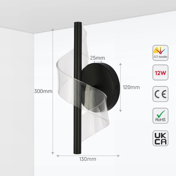 LED Spiral Modern Wall Sconce Light Chrome CCT Changeable