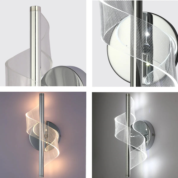 LED Spiral Modern Wall Sconce Light Chrome CCT Changeable