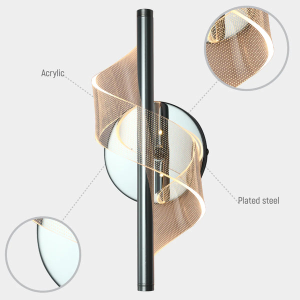 LED Spiral Modern Wall Sconce Light Chrome CCT Changeable