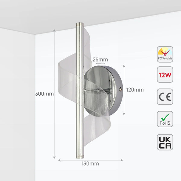 LED Spiral Modern Wall Sconce Light Chrome CCT Changeable