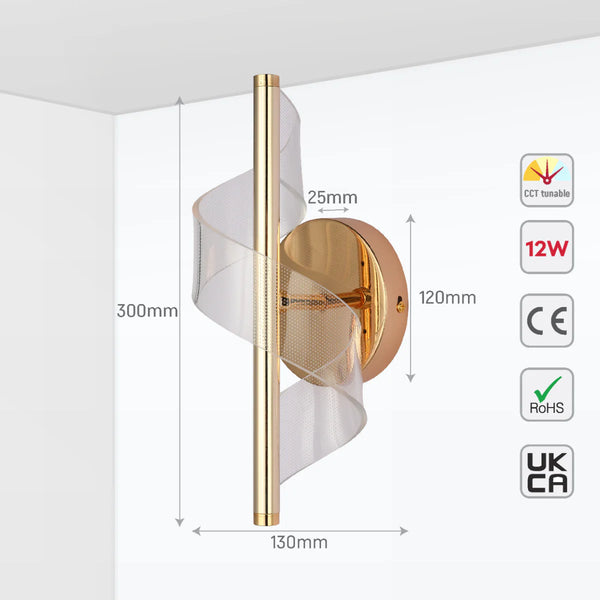 LED Spiral Modern Wall Sconce Light Chrome CCT Changeable
