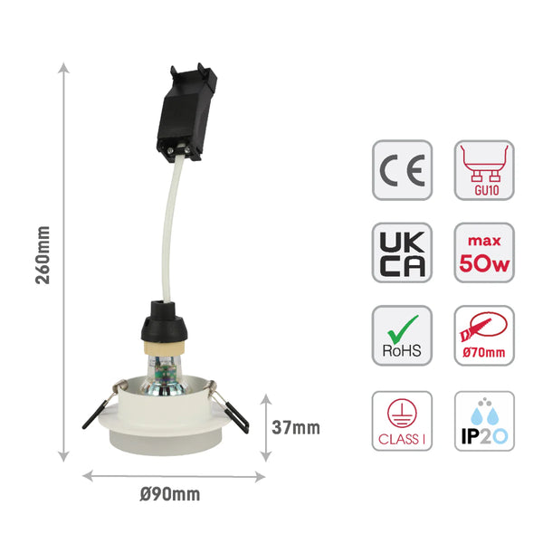 Low-Glare GU10 Fixed Downlight - Opal Acrylic & Die-Cast Aluminium