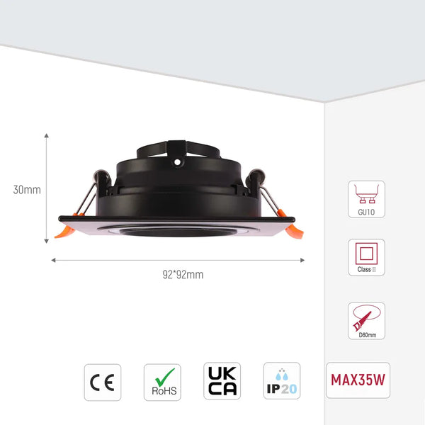 Low UGR Fixed Recessed GU10 Downlighter Square