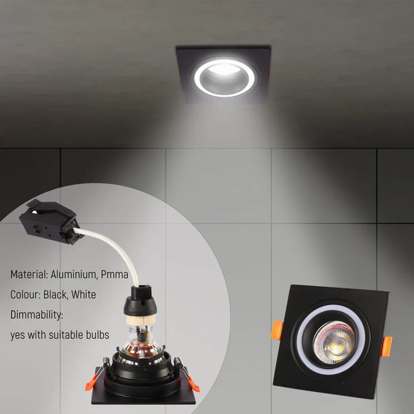 Low UGR Fixed Recessed GU10 Downlighter Square