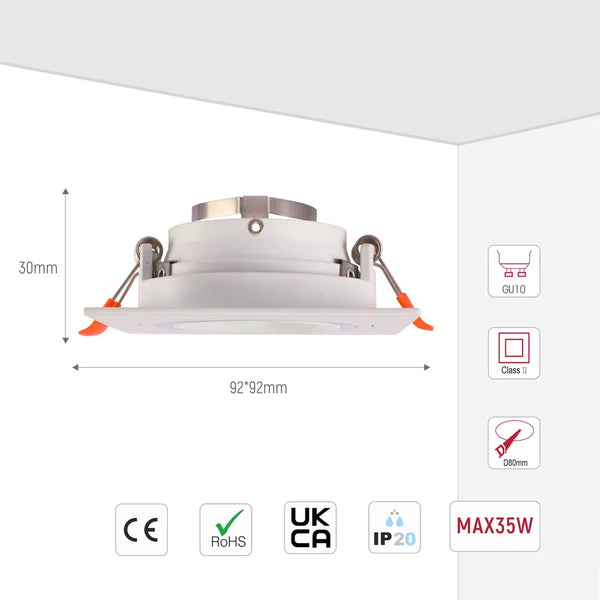 Low UGR Fixed Recessed GU10 Downlighter Square