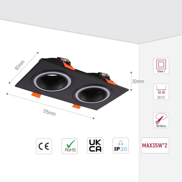 Low UGR Fixed Recessed GU10 Downlighter Square