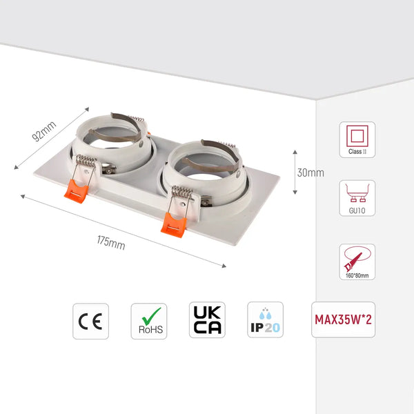 Low UGR Fixed Recessed GU10 Downlighter Square