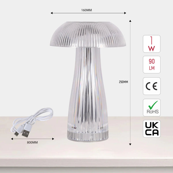 Lumi Crystal Touch: Rechargeable Mushroom-Shaped LED Table Lamp | Bedside Lamp