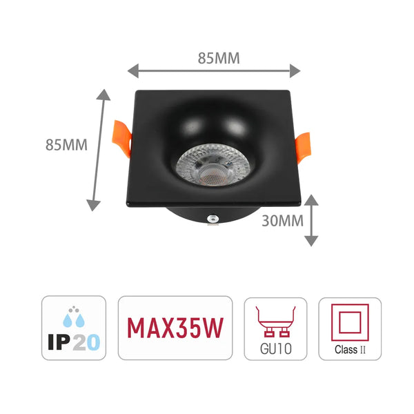 Lunar Low-Glare Square Fixed Recessed GU10 Downlight