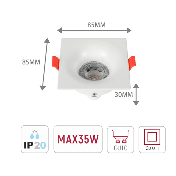 Lunar Low-Glare Square Fixed Recessed GU10 Downlight