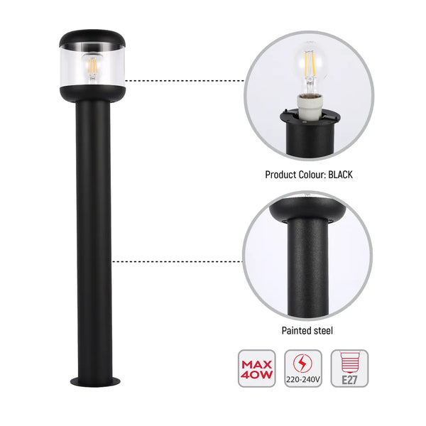 LunaVista Outdoor Bollard Light Black E27