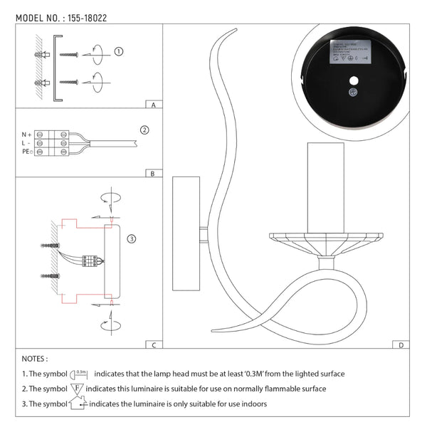 LuxAura Candle Wall Lamp - Single and Double Scroll Options