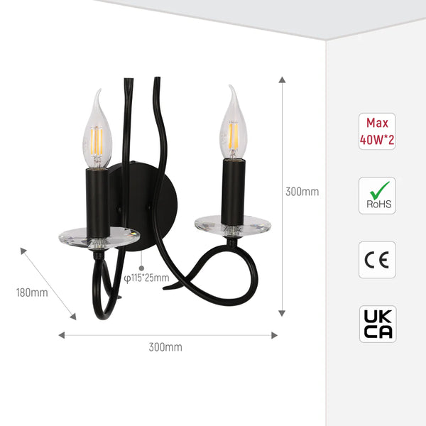 LuxAura Candle Wall Lamp - Single and Double Scroll Options