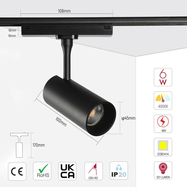 Magnetic Cylinder Focus LED Track Light Black 4000K