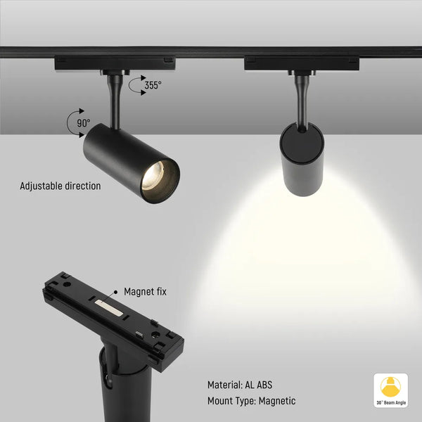 Magnetic Cylinder Focus LED Track Light Black 4000K