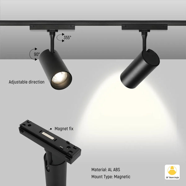 Magnetic Cylinder Focus LED Track Light Black 4000K