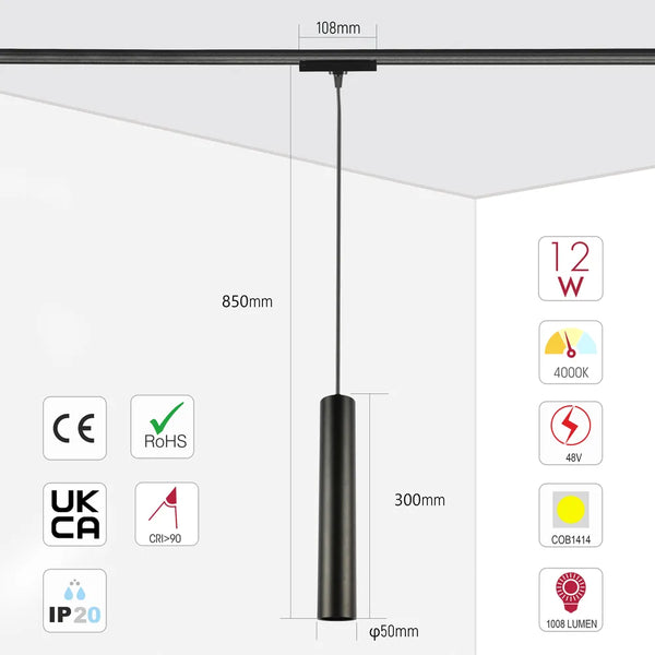 Magnetic Track Pendant Downlight | 12W COB LED Pendant