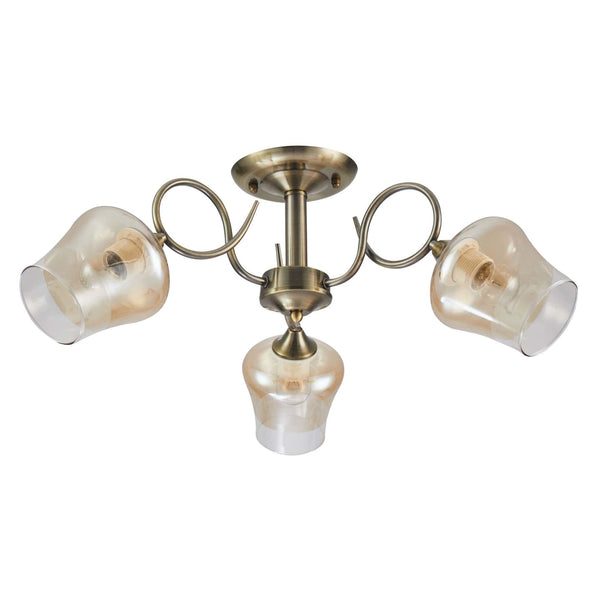 Amber Bell Glass Antique Brass Metal Semi Flush Ceiling Light