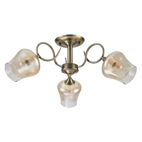 Amber Bell Glass Antique Brass Metal Semi Flush Ceiling Light