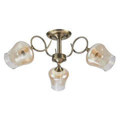 Amber Bell Glass Antique Brass Metal Semi Flush Ceiling Light