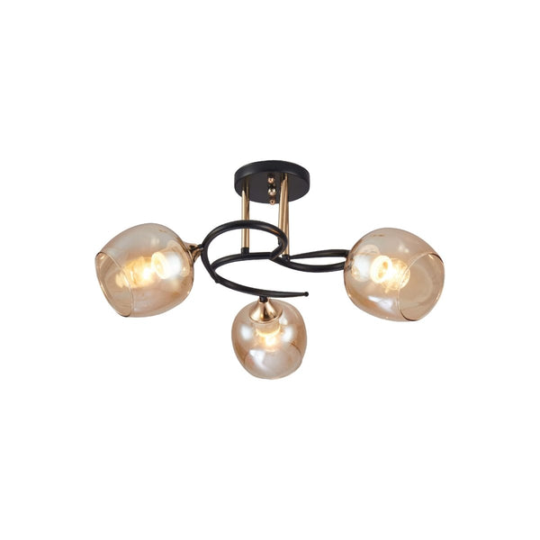 Amber Bell Glass Black Gold Metal Semi Flush Ceiling Light