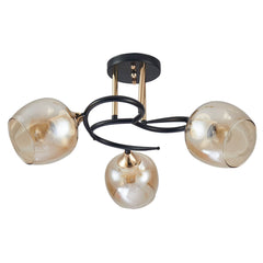 Amber Bell Glass Black Gold Metal Semi Flush Ceiling Light