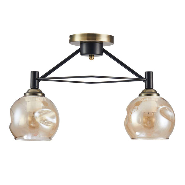 Amber Bell Glass Black Metal Semi Flush Ceiling Light