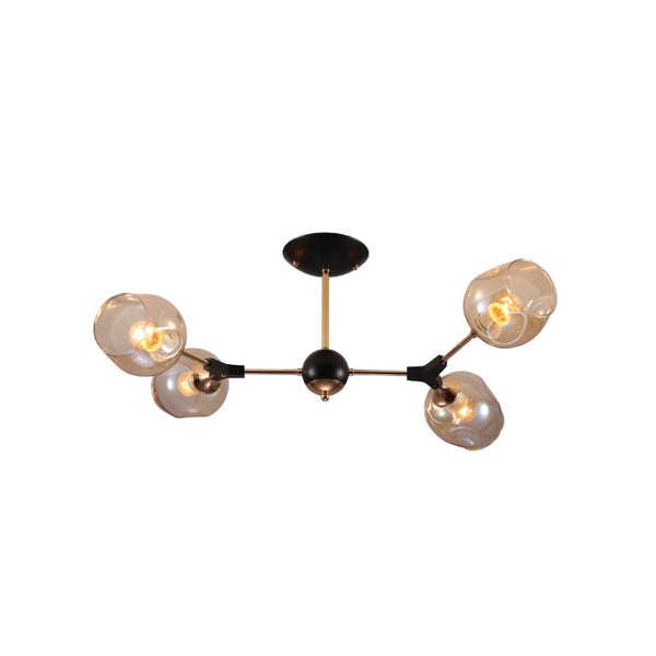 Amber Bell Glass Sputnik Gold Semi Flush Ceiling Light E27