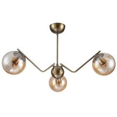 Amber Globe Glass Antique Brass Metal Spider Semi Flush Ceiling Light