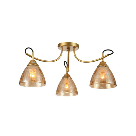 Amber Cone Glass Gold Semi Flush Ceiling Light E27