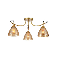 Amber Cone Glass Gold Semi Flush Ceiling Light E27