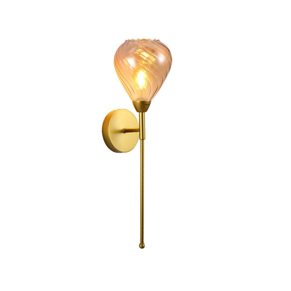 Amber Cone Patterned Glass Gold Metal Sconce Wall Light E14 Fitting