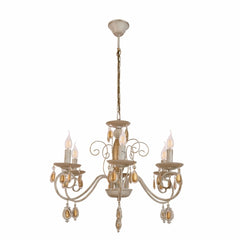 Amber Crystal Gold and White Metal Arm Ceiling Chandelier Light E14