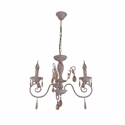Amber Crystals Rice White with Gold Brushed Metal Arm Ceiling Chandelier Light E14