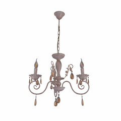 Amber Crystals Rice White with Gold Brushed Metal Arm Ceiling Chandelier Light E14