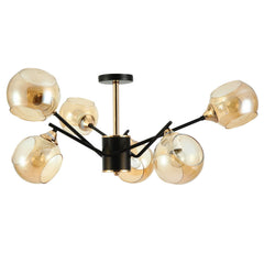 Amber Cut-out Globe Glass Black Gold Metal Sputnik Semi Flush Ceiling Light
