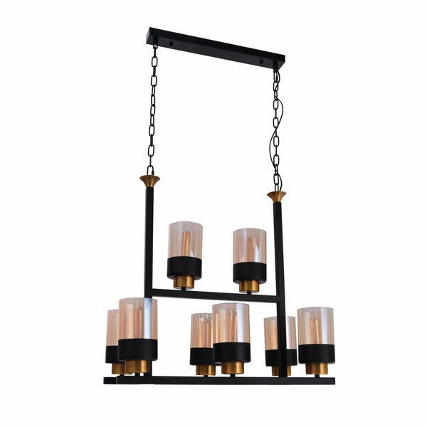 Amber Cylinder Glass Black Metal Chandelier Ceiling Light 8xE27