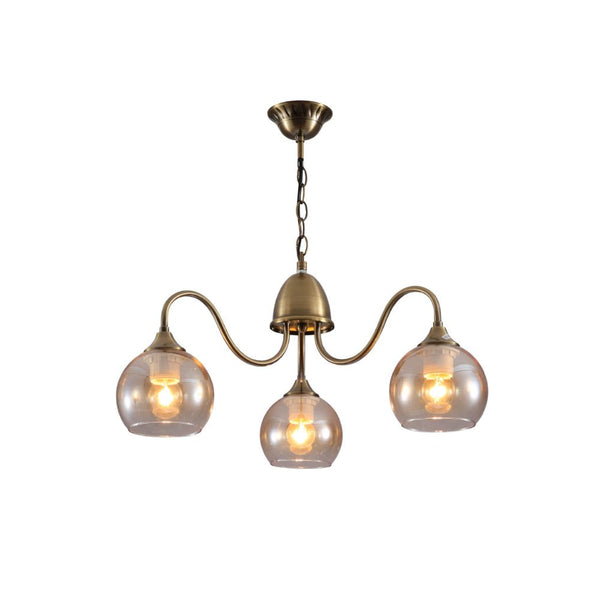 Amber Dome Glass Antique Brass Swan Chandelier Ceiling Light