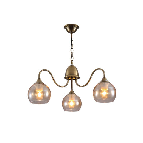 Amber Dome Glass Antique Brass Swan Chandelier Ceiling Light