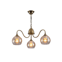 Amber Dome Glass Antique Brass Swan Chandelier Ceiling Light