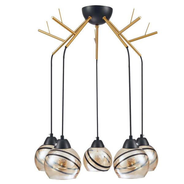 Amber Dome Glass Gold Twig Modern Ceiling Light