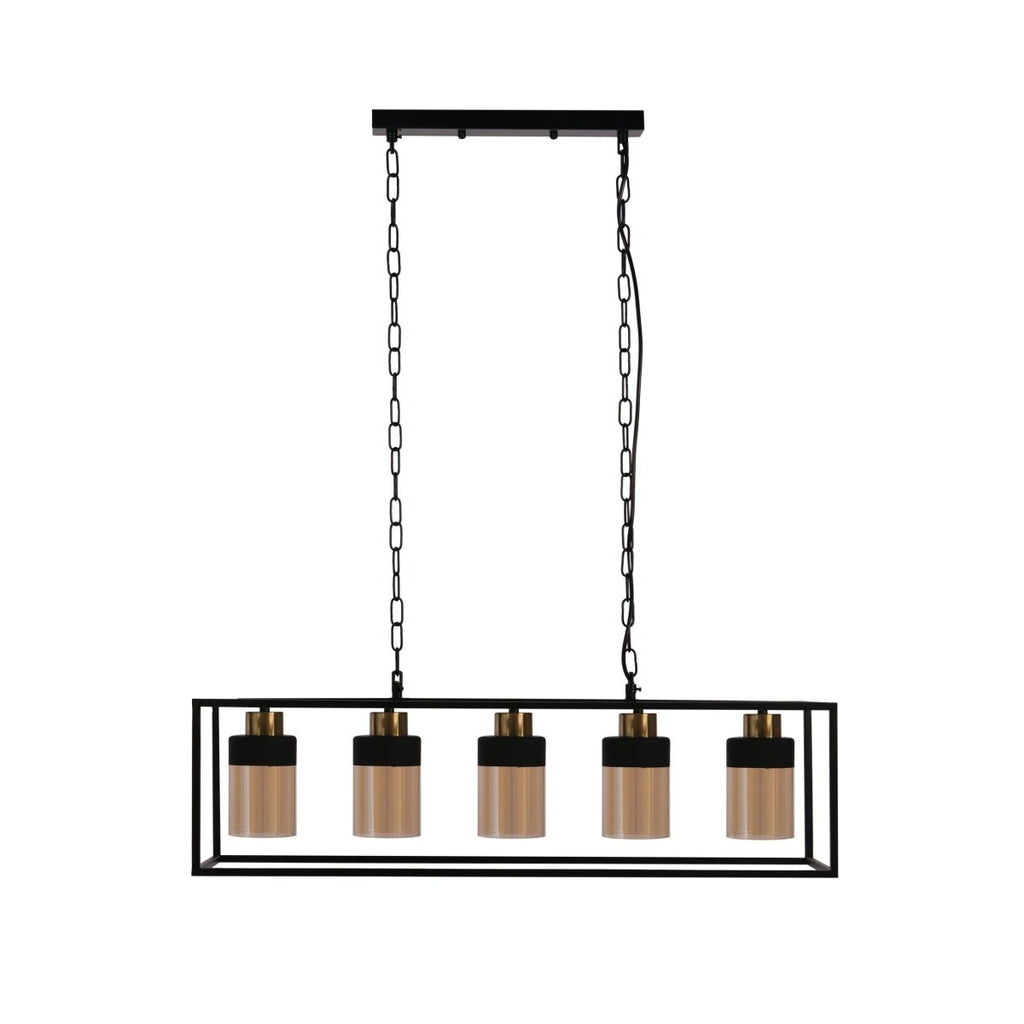 Amber Glass Black Metal Body Island Chandelier Ceiling Light 5xE27