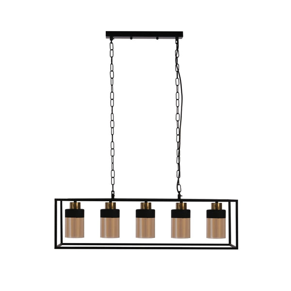 Amber Glass Black Metal Body Island Chandelier Ceiling Light 5xE27