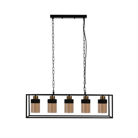 Amber Glass Black Metal Body Island Chandelier Ceiling Light 5xE27