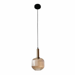 Sawyer Ribbed Fluted Reeded Maloto Lantern Amber Glass Pendant Ceiling Light E27 Gold Bronze Top