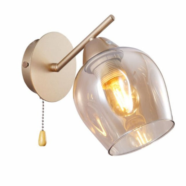 Amber Glass Metallic Gold Branch Twig Modern Wall Light E27 Fitting and Pull Down Switch