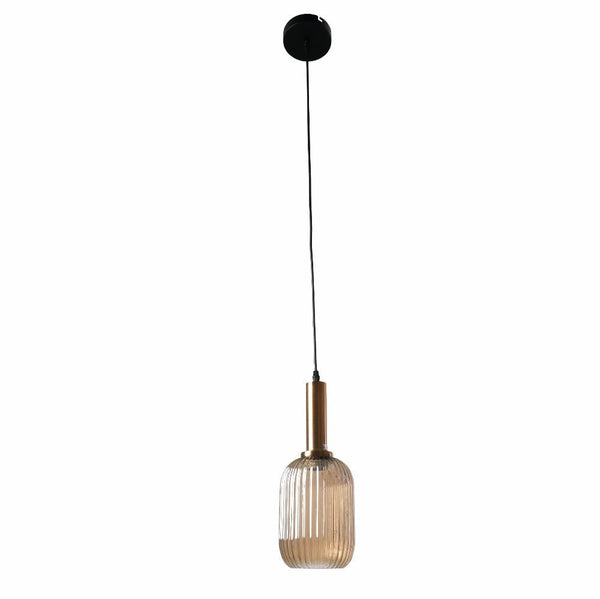 Sawyer Ribbed Fluted Reeded Maloto Lantern Amber Glass Pendant Ceiling Light E27 Gold Bronze Top
