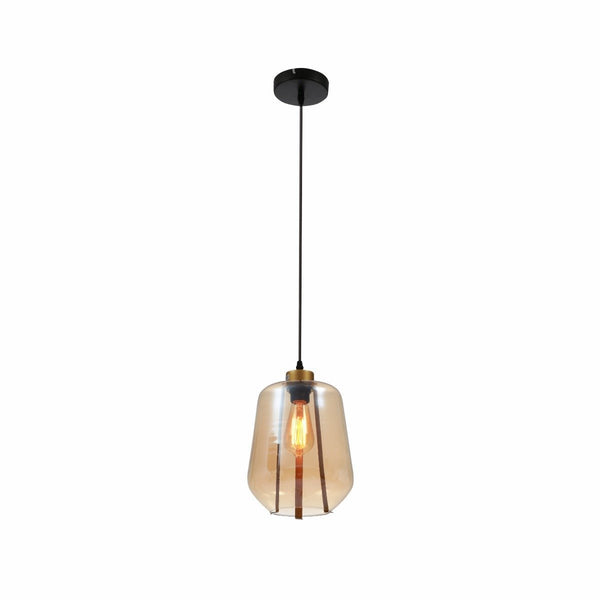 Amber or Smoky Glass Schoolhouse Pendant Ceiling Light L E27